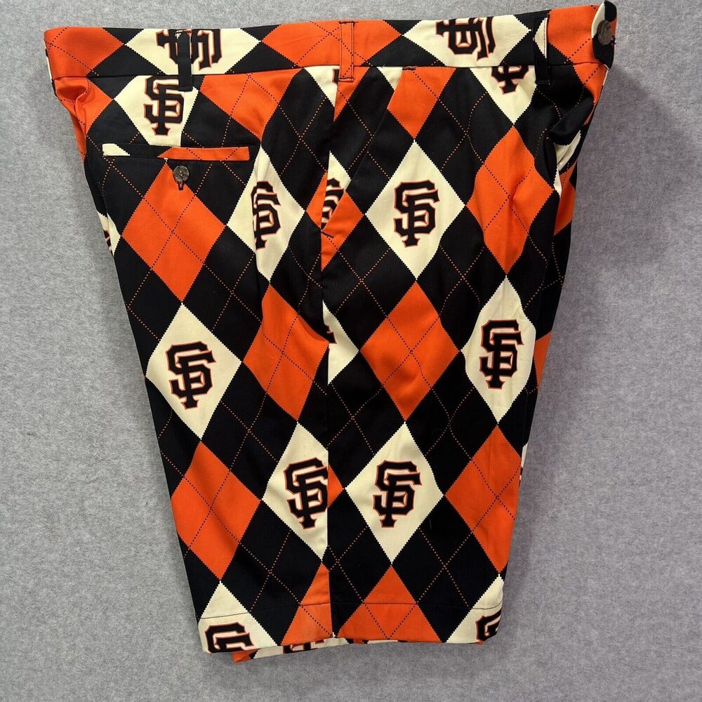 San Francisco SF Giants MLB Argyle Plaid Orange Black Golf Shorts Sz 42 - Picture 6 of 12